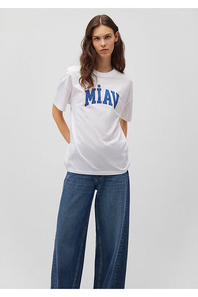 Mavi Miav bedrucktes weißes T-Shirt mit lockerer Passform / Loose Relaxed Fit1612457-620