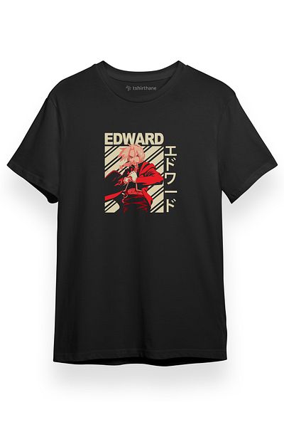 Tshirthane Fullmetal Alchemist Anime Edward Αφίσα Μαύρο κοντομάνικο ανδρικό μπλουζάκι
