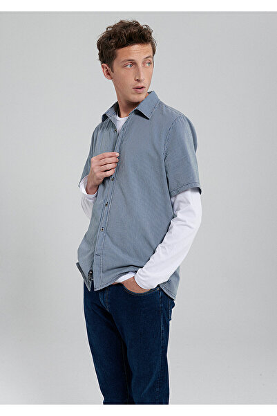 Mavi Πουκάμισο με ριγέ μπλε ναυτικό κανονική εφαρμογή / κανονική κοπή0210212-18790