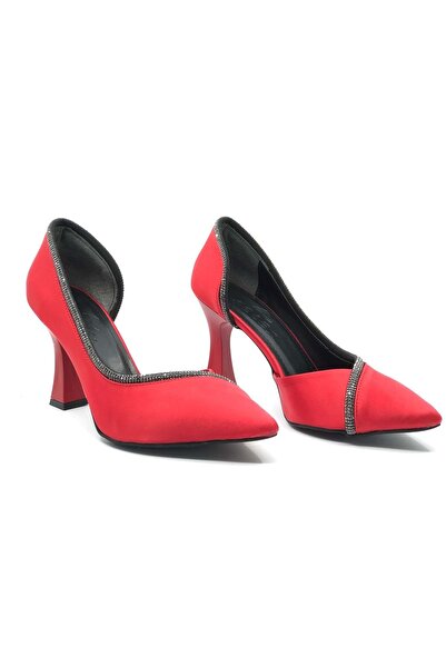 Kids Club Shoes Feles Kadeh Червоні атласні туфлі на підборах зі стразами - Ж...