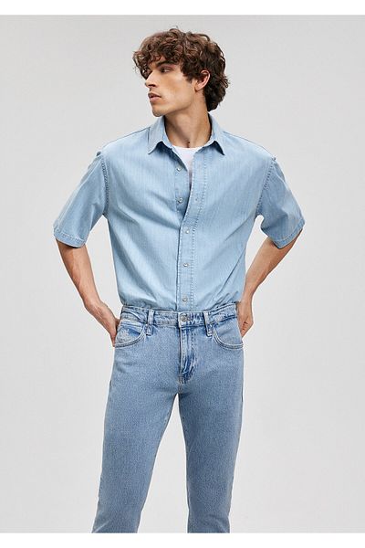 Mavi Benson Casual Light Blue Oversize Jean πουκάμισο -0210220-87155