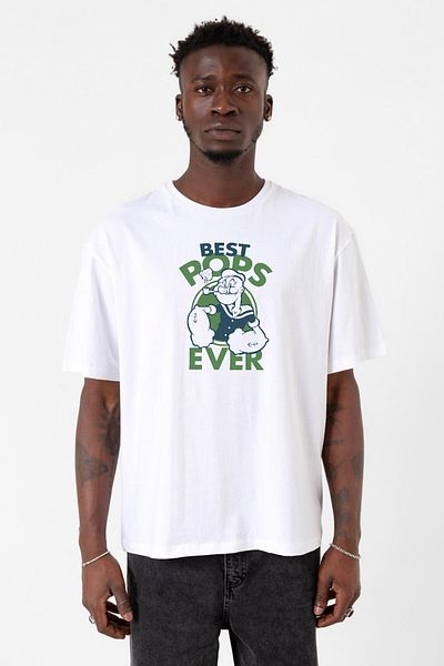 Tshirthane Popeye Best Pops Ever Λευκό ανδρικό μπλουζάκι Oversize
