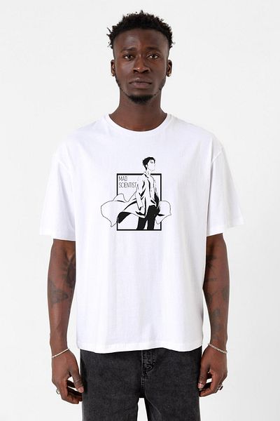 Tshirthane Steins Gate Rintarou - Ανδρικό λευκό μπλουζάκι μεγάλου μεγέθους