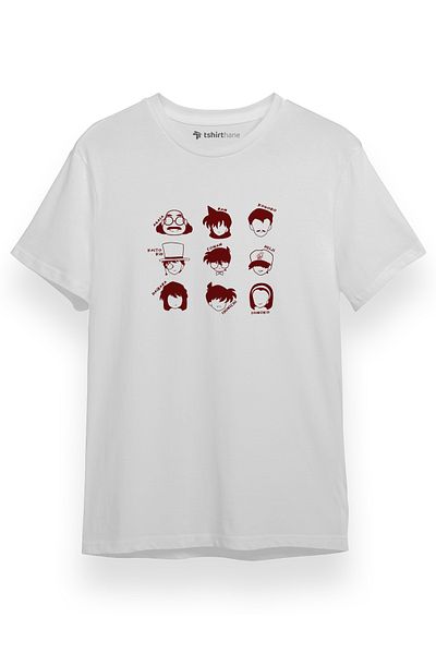 Tshirthane Ανδρικό μπλουζάκι με κοντομάνικο ντετέκτιβ Conan χαρακτήρα και εικονίδια