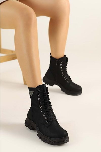 Kids Club Shoes Mehtap Γυναικείες Μπότες με Μάλλινη Σόλα από Καουτσούκ ΜΑΥΡΟ
