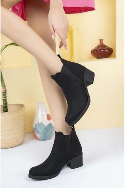 Kids Club Shoes Ayakdaş 4681 Γυναικείες μπότες με κοντό τακούνι από καουτσούκ ΜΑΥΡΟ
