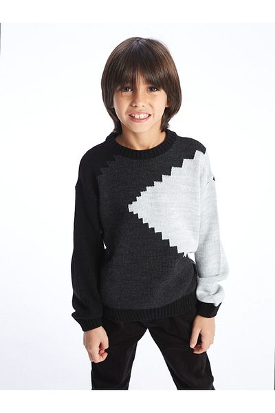 LC Waikiki Lcw Crew Neck Patterned Long Sleeve Boy's Knitwear Sweater