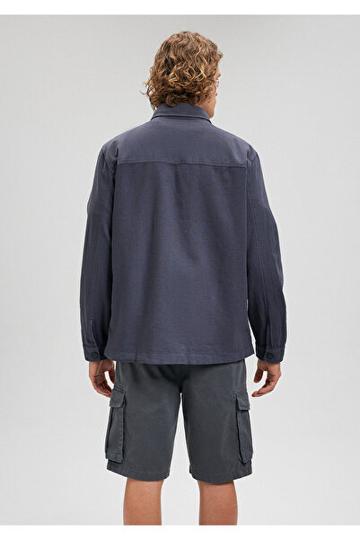 Mavi Keten Karışımlı Lacivert Gömlek Loose Fit / Bol Rahat Kesim 0210884-70490