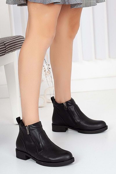 Kids Club Shoes Ayakdaş 2016 Γυναικείες μπότες με διπλό φερμουάρ, επίπεδη σόλα ΜΑΥΡΟ