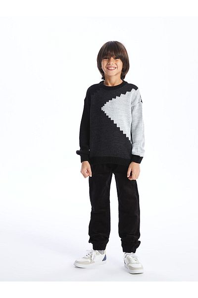 LC Waikiki Lcw Crew Neck Patterned Long Sleeve Boy's Knitwear Sweater