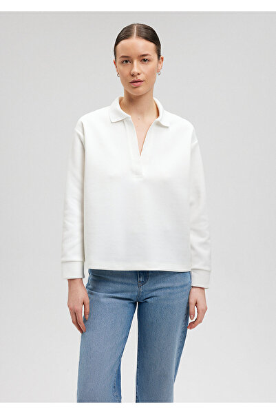 Mavi Bílé polo tričko s dlouhým rukávem, volný střih1612123-70057