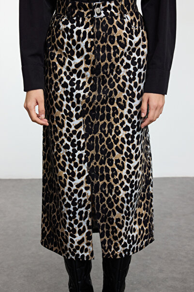 Trendyol Collection Leopárd mintás színes maxi szoknya - elöl hasított, szövött Twoaw25et00136