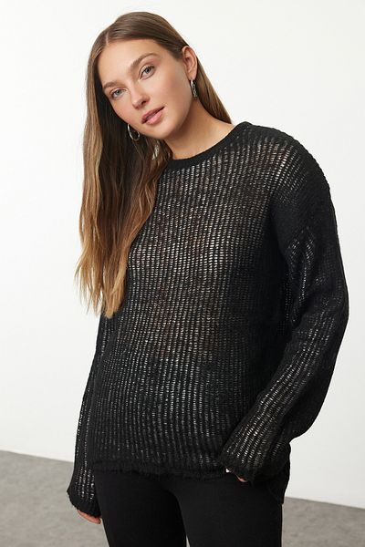 Trendyol Collection Pulover de tricotaj negru cu gât crew - TWOAW25KZ00340