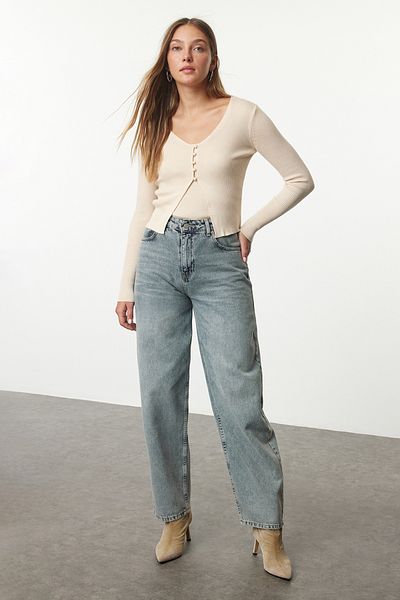 Trendyol Collection Set de bluză și cardigan din tricotaje subțiri Stone Crop - TWOAW25HI00302
