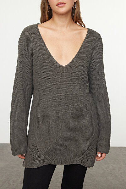 Trendyol Collection Antracit - széles szabású, fenntartható alap kötöttáru pulóver TWOAW25KZ00310