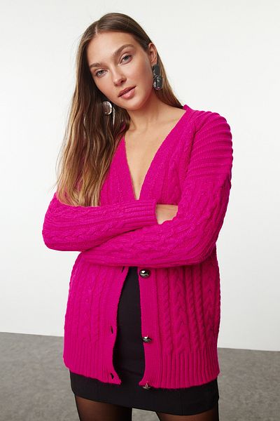 Trendyol Collection Fuchsia Soft Knitwear Cardigan - Knitted Detail TWOAW25HI00237