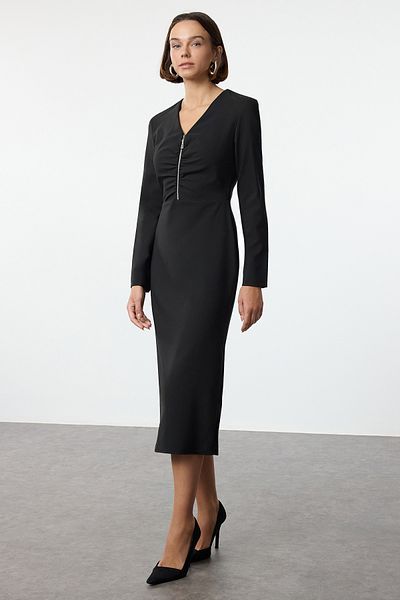 Trendyol Collection Μαύρο υφασμένο φόρεμα με φερμουάρ - Twoaw25el00129