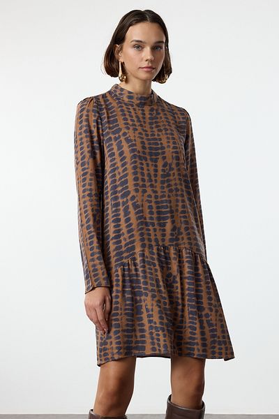 Trendyol Collection Brunes Minikleid Mit Abstraktem Muster - Twoaw25el00370