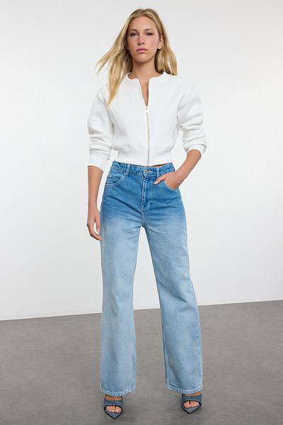 Trendyol Collection High Waist BlueWideLegJeans - Wascheffekt Twoaw25je00158