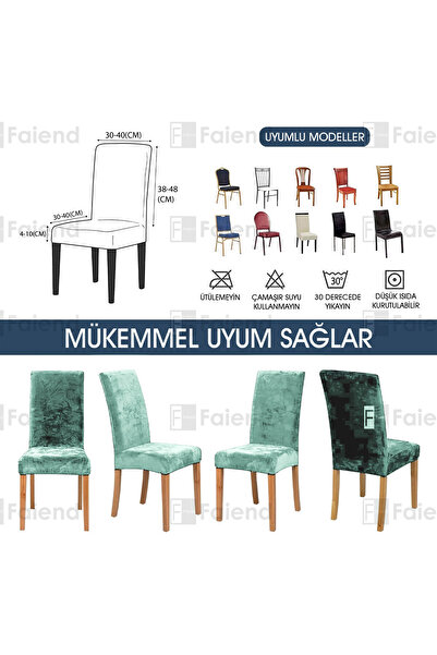 Faiend Kaliteli Likralı Kadife Sandalye Örtüsü Sandalye Kılıfı Mutfak Sandalye Örtüsü Sandalye Koruma 6li