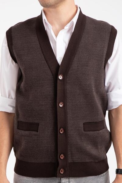 Mutlu City Men's Knitwear Acrylic Winter Vest - Middle Age and Above, Dad Buttoned, NewModel2062