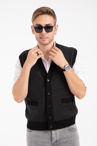 Mutlu City Men's Knitwear Acrylic Winter Vest - Middle Age and Above, Dad Buttoned, NewModel2062