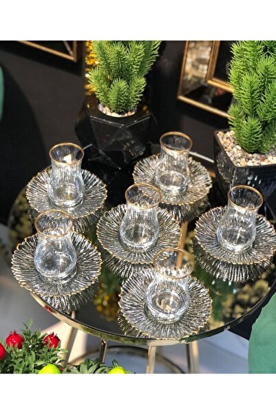 Paşabahçe طقم شاي مطلي بالذهب 12 قطعة لـ 6 أشخاص