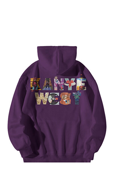 Stadium Kanye West Typography Printed - Unisex Purple Oversize Hooded Hoodie