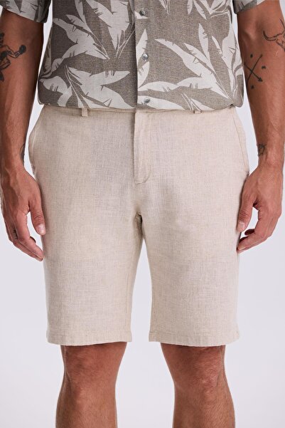 Jakamen Μπεζ Comfort Fit βαμβακερό σορτς με άνετη εφαρμογή από λινό με υφή
