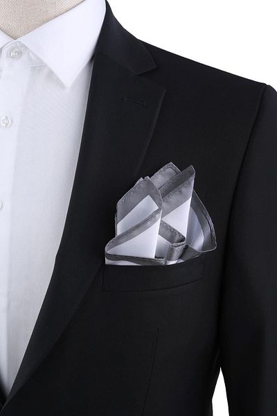 La Pescara Gray Detailed Microfiber Plain White Men's Pocket Handkerchief Sps442