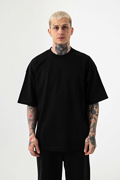 Drippy Tricou negru oversize pentru bărbați cu mânecă scurtă