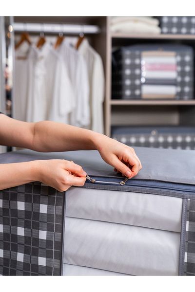 NACAREV Σετ μαξιλαριών με παράθυρο Mega Size με γκρι καρό σχέδιο - 3 τεμάχια, 90x50x50 cm