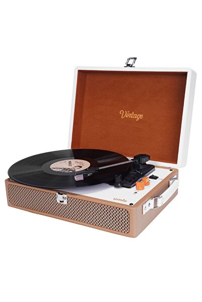 Umie Pikap Müzik Kutusu Vintage Nostaljik Retro Pikap Plak Iğne Dahil 3.5mm Bluetooth Aux Hoparlörlü