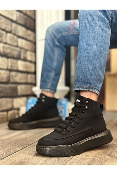 BOA Men's Black Sports Boots with High Sole and Hidden Laces - BA0321