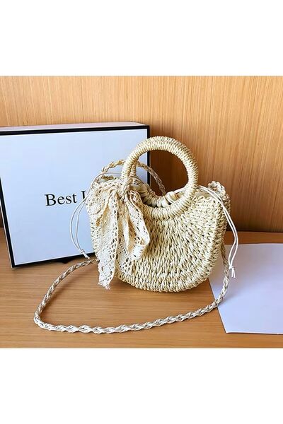 TOPLINE حقيبة يد وكتف نسائية - رباط من القش وبطانة