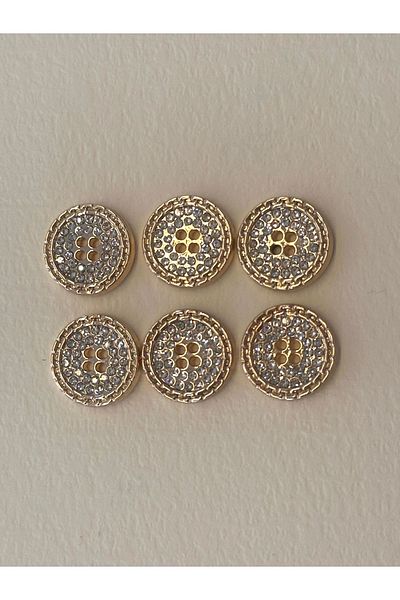 ODDA TASARIM ATÖLYESİ Gold Colored Crystal Stone 26 Size 4 Hole Button Set