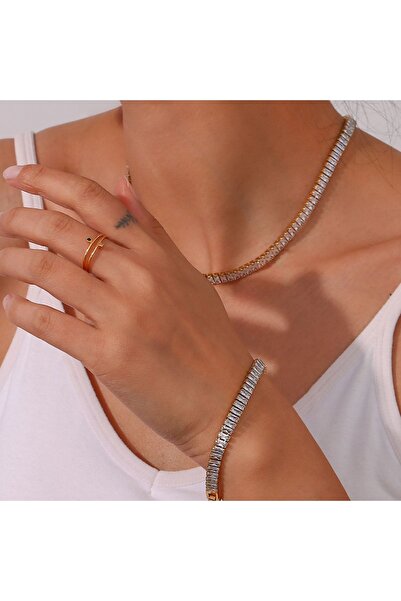 BORENO Gold Baget Taşlı Dolgun Çelik Su Yolu Set