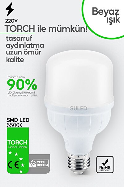 SULED 40w Torch Büyük Ampül 3 Adet Mega Led Işık Tasarruflu Ultra Parlak 6500k Beyaz Işık Büyük Ampül E27