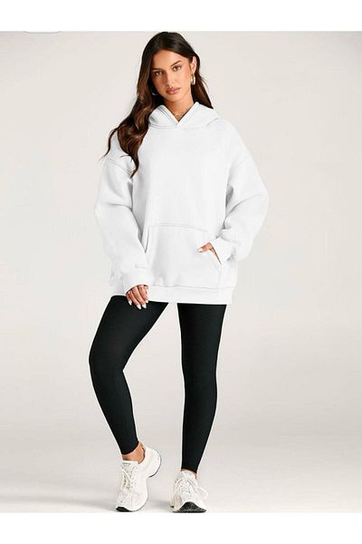 Mer's Unisex White Oversize Sweatshirt - 3 Thread, Hooded, Loose and Thick Cut