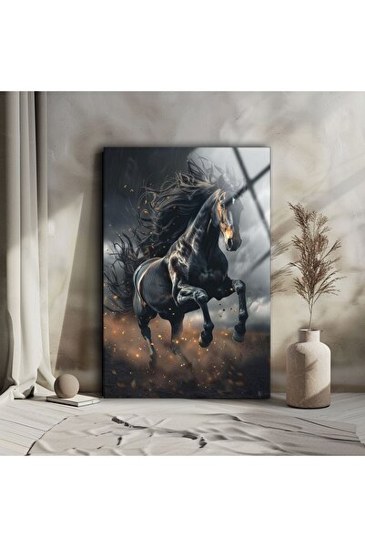Genel Markalar Siyah At Tablosu , Modern Duvar Dekoru , Temperli Cam Tablo , ...