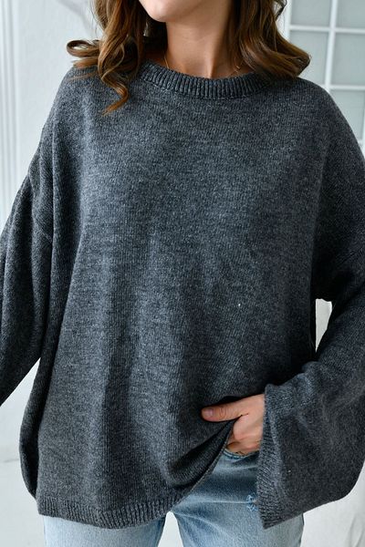 WOMAN VISION Low Shoulder Crew Neck Long Sleeve Oversize Knitwear Sweater - 4091