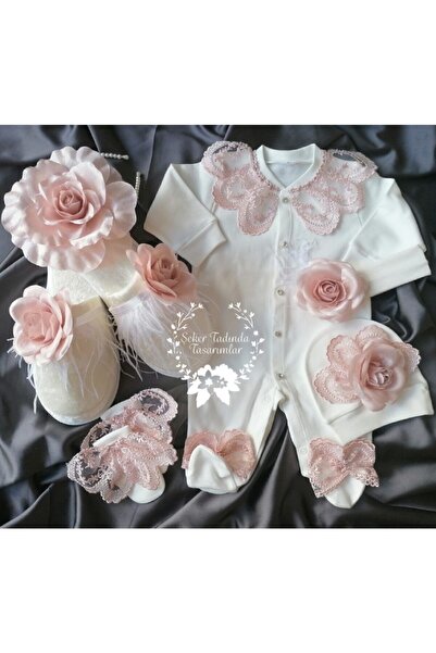 Şeker Tadında Tasarımlar Pudra Gül Detaylı Hastane Çıkış Seti