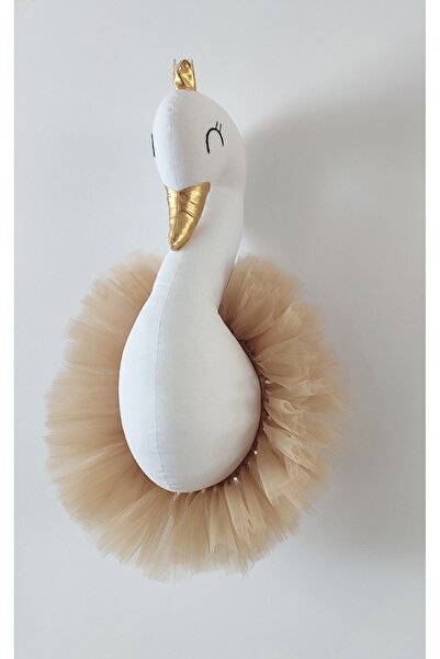 Littleandmoreofficial Büyük Kuğu Büst Duvar Dekoru 50 Cm - Bej Gold