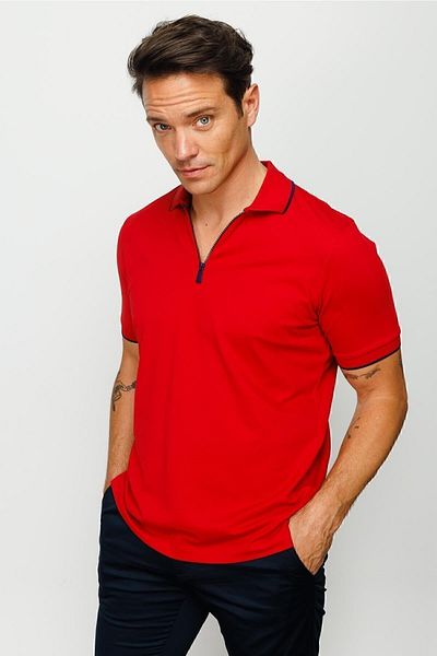 Desen Triko Ανδρικό μπλουζάκι Polo Neck με φερμουάρ κόκκινο