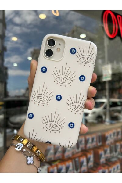 OVADA İphone 11 Uyumlu Nazar Boncuğu Desenli Kabartma Baskılı Kadife Silikon ...