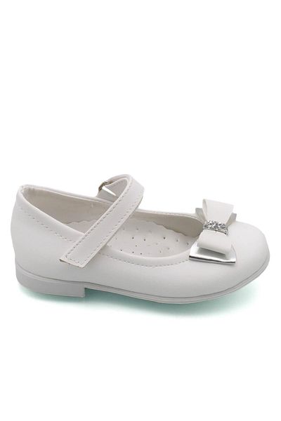 sermoda Bow Stone Detail Baby Ballerina Matte White