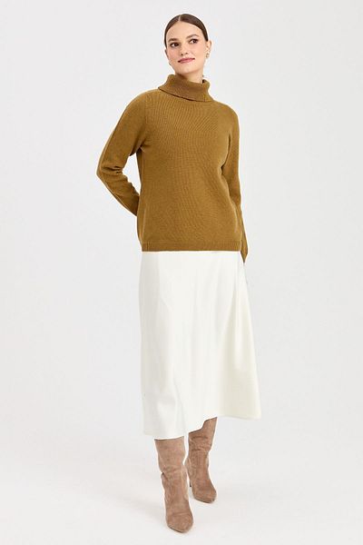 Desen Triko Women's Full Turtleneck Classic Wool Sweater O. Khaki