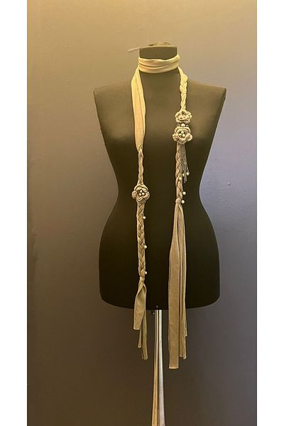 Gönülden Tasarım 180 cm Women's Scarf - Braided, Chain and Floral Pattern