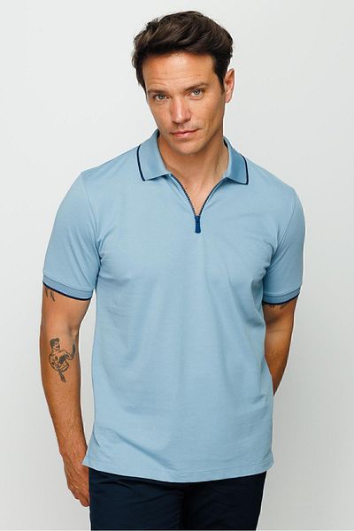 Desen Triko Ανδρικό μπλουζάκι Polo Neck με φερμουάρ H.blue