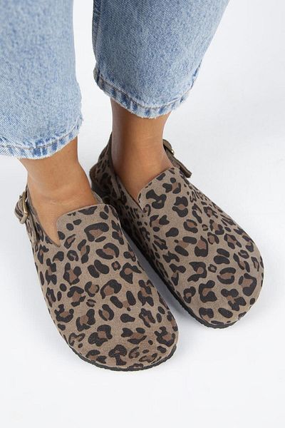 Manijero Holly 2 Leopard Print – dámské kožené norkové sandály s páskem a přezkou